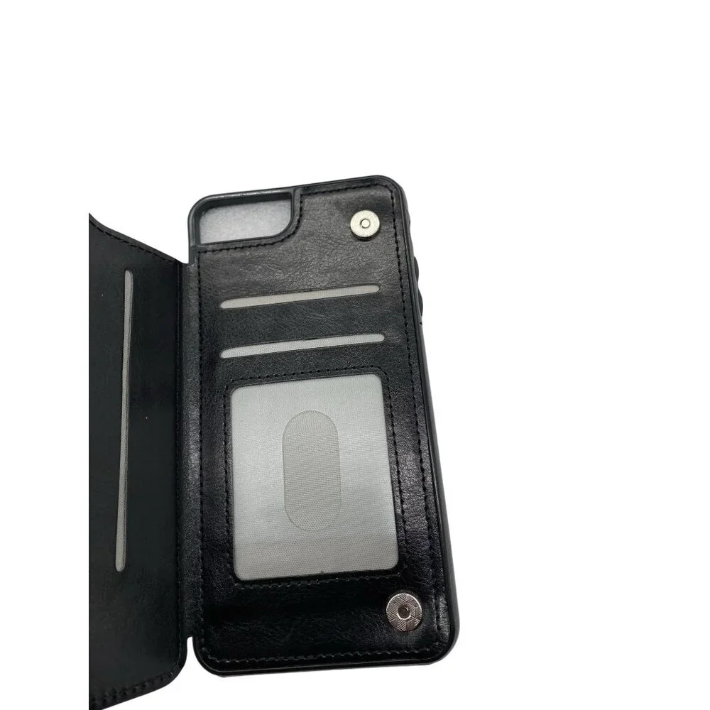 iPhone 7 Plus Wallet Case Black 2-In-1 Design Multiple Card Slots Magnetic Closu
